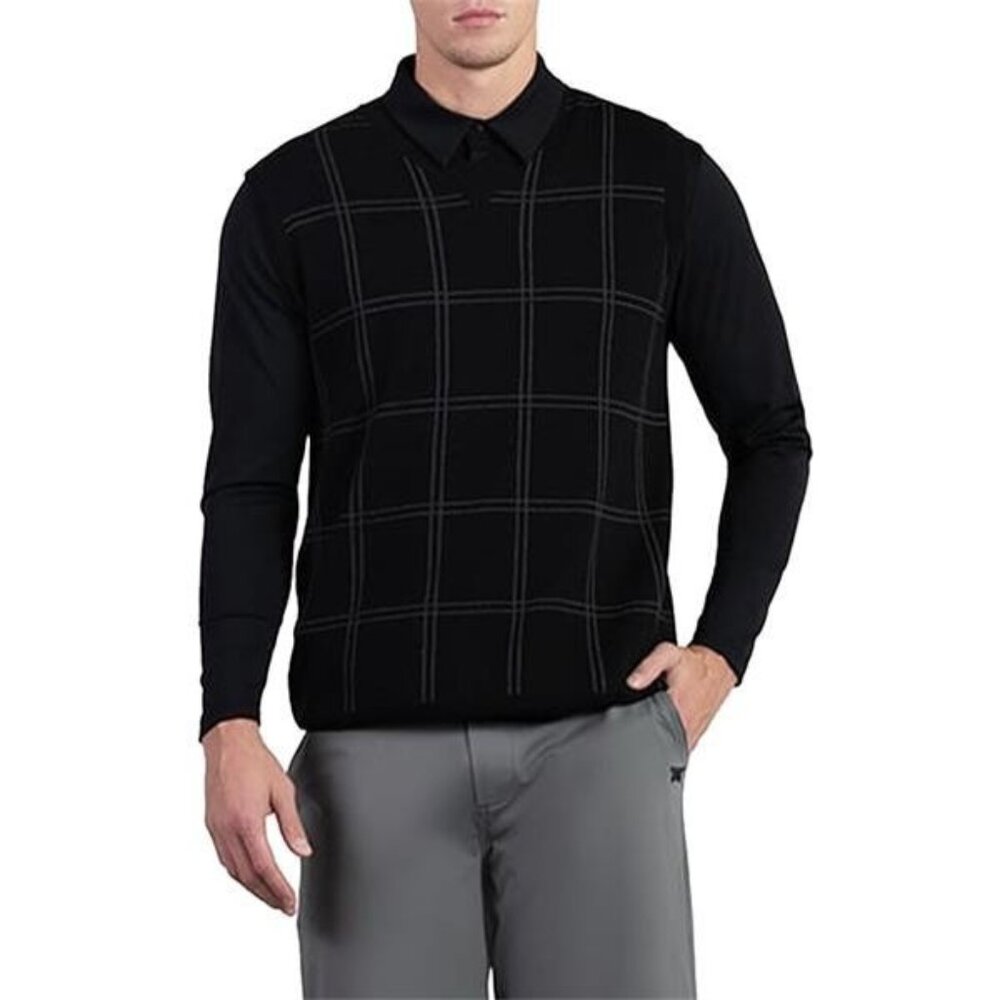 PXG Black Cashmere Gents Grid Windowpane V-Neck Sweater Vest $295 Size Small NWT